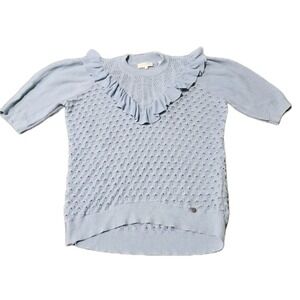 Ted Baker London Womens Size 2 Bernise Pontielle Ruffled Knit Sweater Blue